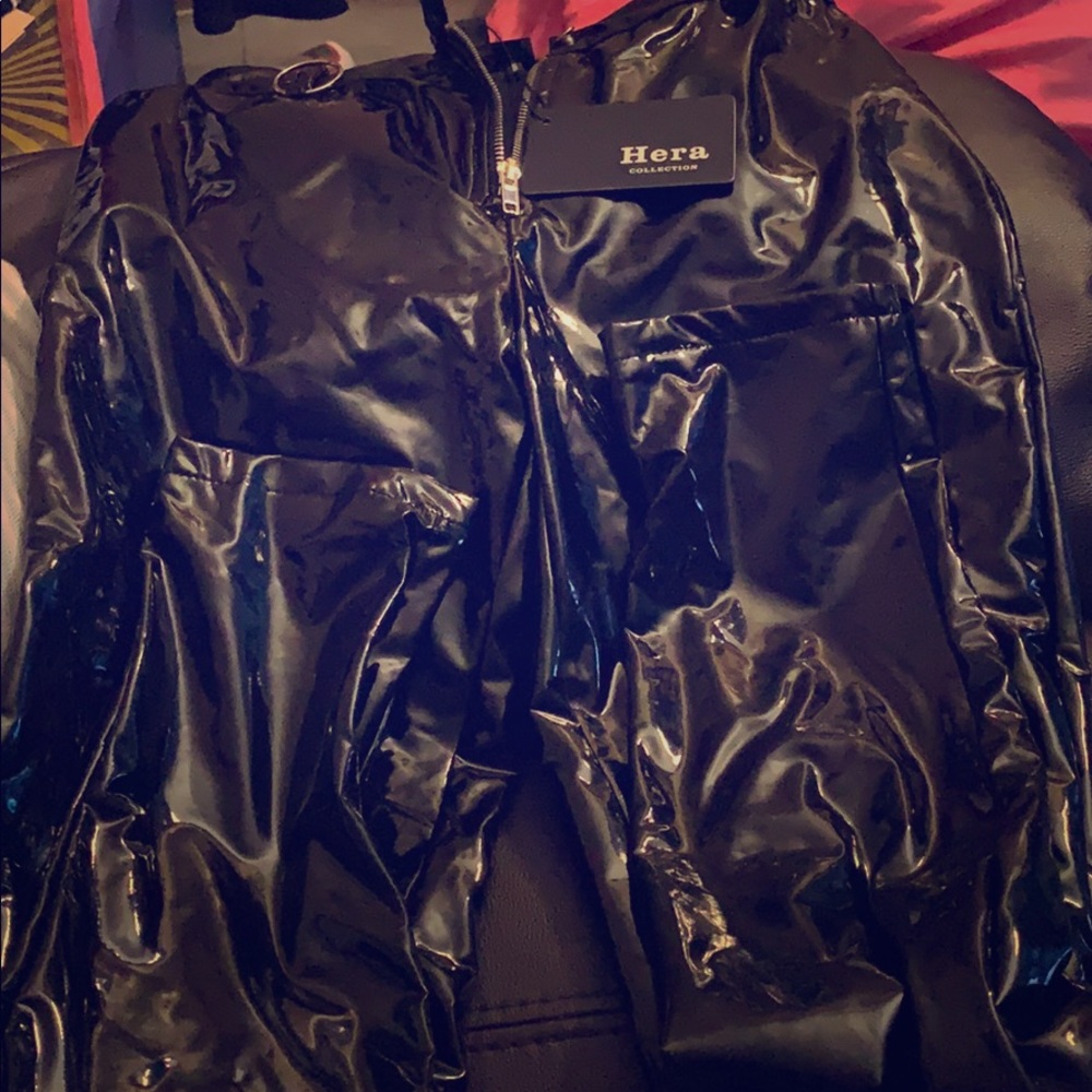 Vinyl zip frt pants black